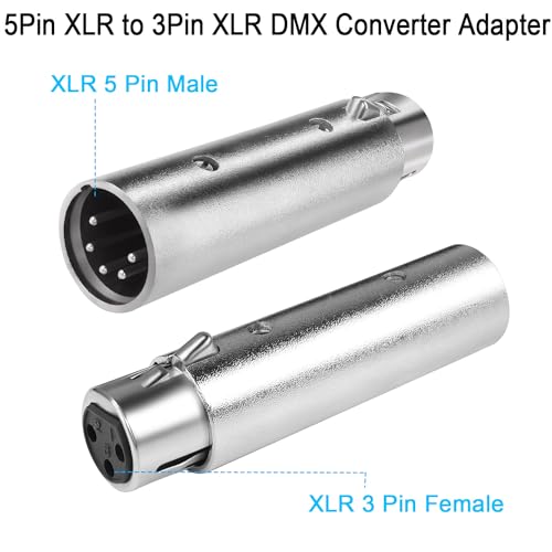 QIANRENON XLR Converter - 5Pin Male to 3Pin Female, DMX Stage Lighting, Audio & Microphone, silver, Small - Image 2
