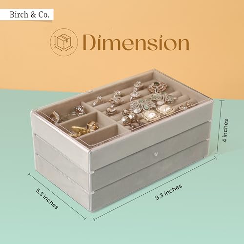 Image of Birch & Co. Jewellery Box - 3 Layer Jewellery Organizer Storage Box, Portable Travel-Friendly Storage. Elegant Storage Case for Rings, Earrings, Necklaces & Bracelets, Grey
