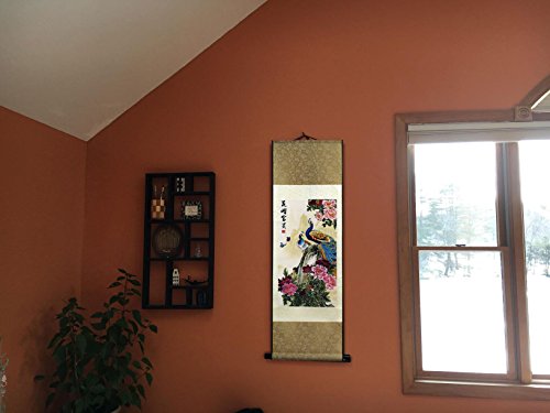 Sweethome Asian Silk Scroll & Picture Scroll & Wall Scroll Calligraphy Hanging Artwork Peacock Over The Flower #TOP3