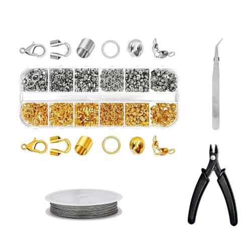 Quorumsg 923 Piezas Cierres para Pulseras Kit, Kit para Hacer Pulseras, Cierres para Collares con Caja Plástico, para DIY Collares Pendientes Fabricación de Joyas(Oro, Plata)