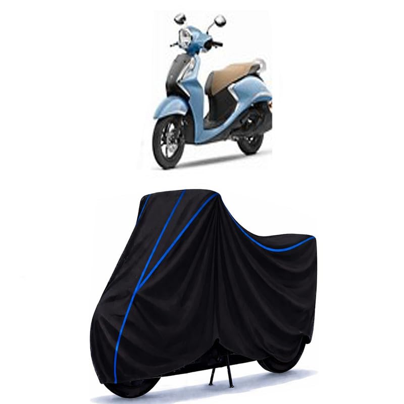 Image of Scooty Cover Water Resistant for Fascino 125 Disc Deluxe | Universal Scooter & Bike Cover | Heavy Duty UV Dust, Rain & Scratch Protection Weather Indoor Outdoor | Black with Blue Piping