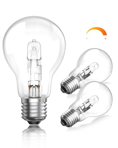 Bonlux E27 Halogen Light Bulbs 42 Watt, Globe A60 E27 ES Edison Dimmable Screw Light Bulb Warm White 2700K Classic Halogen GLS E27 Bulb for Chandelier, Table Lamp, Wall Lamp, 613LM, AC220-240V, 3 Pack