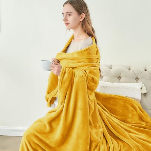 Image of BEDELITE Fleece Blanket Twin Size Yellow Throw Blanket for Couch & Bed, Luxury Plush Cozy Fuzzy Blanket 60x80 inches, Super Soft Warm Lightweight Throw Blanket for Travel Camping