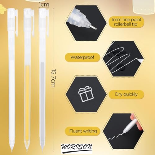 Image of worison 9pc White Gold Silver Fine Point Highlight Gel Pen for Drawing