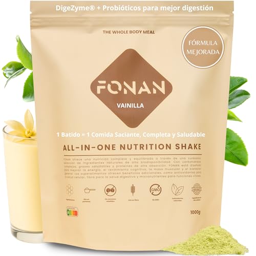 FONAN Batidos Sustitutivos de Comida y Desayuno con Enzimas DigeZyme y Probioticos - Batidos Saciantes Completos y Sanos con Proteina, Carbohidratos, Vitaminas, Minerales y Superalimentos VAINILLA FONAN Batidos Sustitutivos de Comida y Desayuno con Enzimas DigeZyme y Probioticos - Batidos Saciantes Completos y Sanos con Proteina, Carbohidratos, Vitaminas, Minerales y Superalimentos VAINILLA