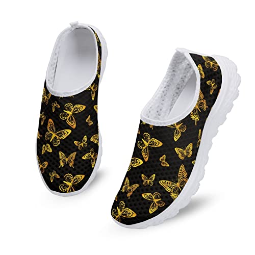 Kuiaobaty Zapatillas sin cordones para mujer, zapatos planos de malla, zapatillas deportivas, zapatos para correr, zapatos transpirables, mariposa, 36.5 EU Cover