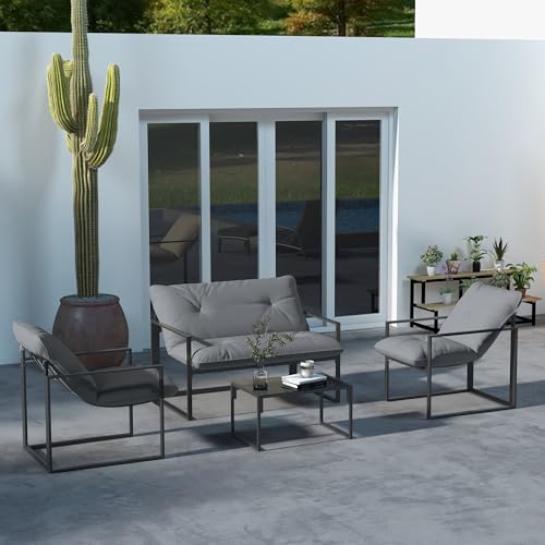 Salon de jardin 4 pièces Outsunny avec canapé table basse et 2 fauteuils