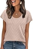 WIHOLL Short Sleeve Sweater for Women Trendy Womens Tops 2026 Summer Scoop Neck T Shirts Cap Sleeve Beach Fashion Travel Outfits Vacation Clothes Ladies Tops Lightweight Sweaters Apricot M