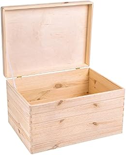 Creative Deco XXL Large Plain Wooden Storage Box | 40x30x24 cm (+/-1 cm) | with Hinged Lid | Unpainted Gift Box for Tool Shoes Kitchen Storage | ROUGH & UNSANDED Wood Keepsake Memory Craft Chest