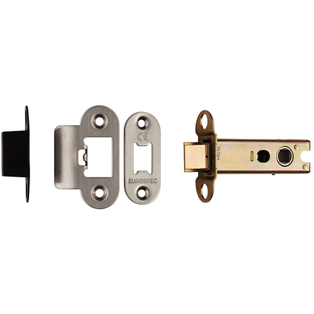 76mm Heavy Sprung Tubular Latch - Radius - Satin Stainless Steel Door Latch | Standard Interior Door Latch - Forends, Strike Plate, Dust box and Screws Included