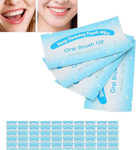 Image of 100Pcs Finger Teeth Wipes, Dental Floss Wipe Cloth Tooth Cleaning Tool for Oral Deep Cleaning Teeth Whitener Strips Dental Finger Toothbrush Oral Finger Wipes Removing Teeth Stains