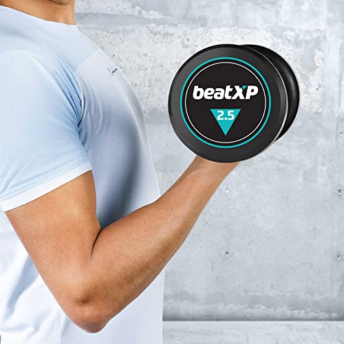 Image of beatXP Bouncer Dumbbells (2.5kg - 15kg) for Men & Women | Gym & Home Use Dumbells | Set of 2 (Black) | Pure Steel & Rubber Coating | Dumbbell Set for Home Workout