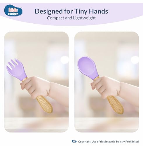 Image of Kids Station 3 Piece BPA-Free Silicone Baby Feeding Set - Baby Plate - Spoon and Bowl - Make Mealtime Fun - Microwave Safe - Unbreakable Eco-Friendly - Organic & Natural (Plate (Set of 3), Purple)