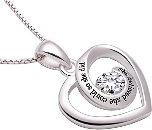 ALOV Jewelry Sterling Silver She believed she could so she did Love Heart Cubic Zirconia Pendant Necklace2