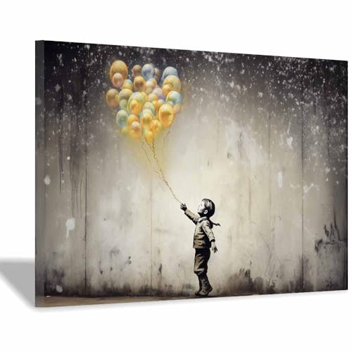 Toile déco ballons colorés maison 40x60cm encadrée pour mur vide salon