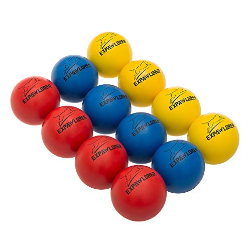 EXPAWLORER 12 Pack Dog Rubber Bouncy Balls, Dog Chew Toys Elastic Tennis Balls Durable Racquetball Toys for Small and Medium Dogs Red Yellow Blue