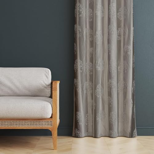 Image of Heavy Quality Punch Tree Curtains 7 Feet Long Set of 1 Pcs | Grey Door Curtains for Living Room, Bedroom | Lightweight 7 Feet Long Drapes for Home Decoration