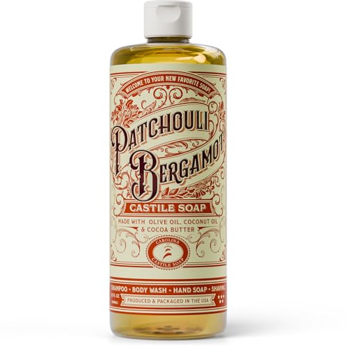 Image of Carolina Castile Soap Patchouli Bergamot Scented Castile Soap - Certified Organic, High Olive Oil Content, Non-Drying, Made with Organic Oils, Concentrated Natural Soap for Men and Women