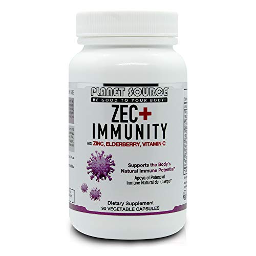 Planet Source ZEC+ Immunity Supplement - Zinc I Vitamin C & D3 I Elderberry I Quercetin & NAC for Complete All-in-One Immune System Support & Antioxidants - 90 Capsules - Made in USA