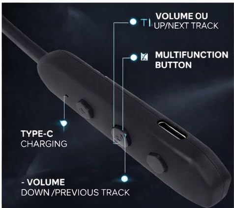 Image of Switch P'R'O Bluetooth Neckband with 60H Playtime, ENC & Passive Noise Cancellation, BT 5.3, Deep Bass Subwoofer, Fast Type-C Charging, Magnetic Metal Earbuds, HD Mic, IPX5- Black