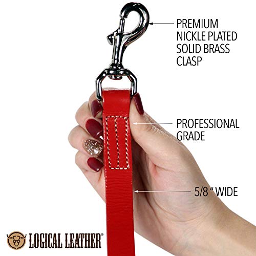 Logical Leather 6 Foot Dog Leash - Best For Training - Heavy Full Grain Leather Lead - Red #TOP6