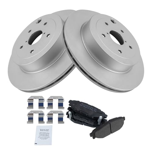 Image of TRQ Rear Brake Pad and Rotor Set Semi Metallic Coated Rotors Compatible with 2008-2014 Subaru Impreza