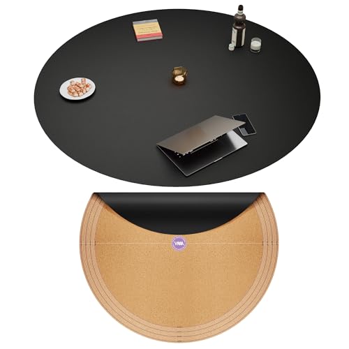 Vyaaa PU Leather & Cork Round Placemats, 54" Large Table Cloth, Cuttable Table Cover, Round Table Runner Protector, Suitable for 47"- 54" Dining Coffee Table(Black) by Vyaaa - Used condition - US$39.88