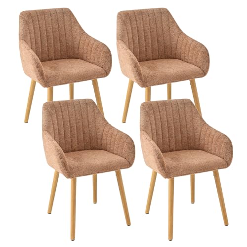 Goeurvant Lot de 4 Chaises de Salle à Manger avec Accoudoirs, Chaises de Cuisine Rembourrées en Tissu Chenille Doux, Pieds en Bois, Style Moderne, Marron,...