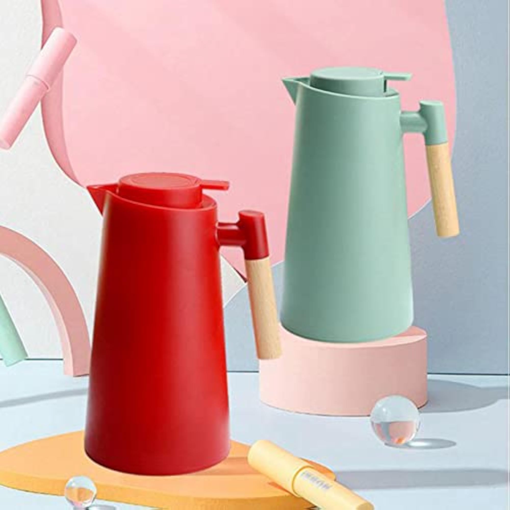 Thermal Insulation Kettle 1L Jug with Wood Handle