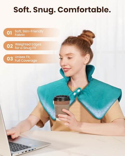 weighted heating pad for neck amp shoulders pain relief electric heating wrap 6 heat settings 4 timers auto shut-off moist amp dry use machine washable gifts for older ul ce certification
