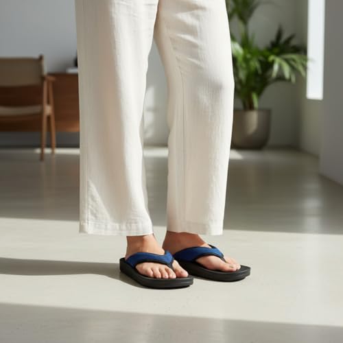 Image of AEROTHOTIC Comfortable Flip Flops for Women with Arch Support Soft Padded Mesh Straps with Breathable Footbed Slip On Footwear Indoor Outdoor Travel Beach walking Sandals Women