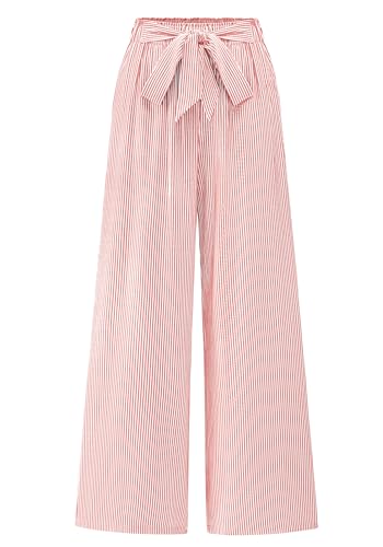 Image of BTFBM Pants for Women 2026 Spring Clothes Striped High Waist Tie Knot Dressy Casual Wide Leg Palazzo Work Trousers Pants