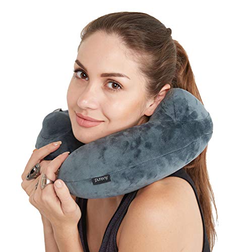 Purefly Inflatable Travel Pillow Soft Velvet Neck Support Pillows for Airplanes Car and Home Washable Cover with Portable Pack sack - Thumbnail 7