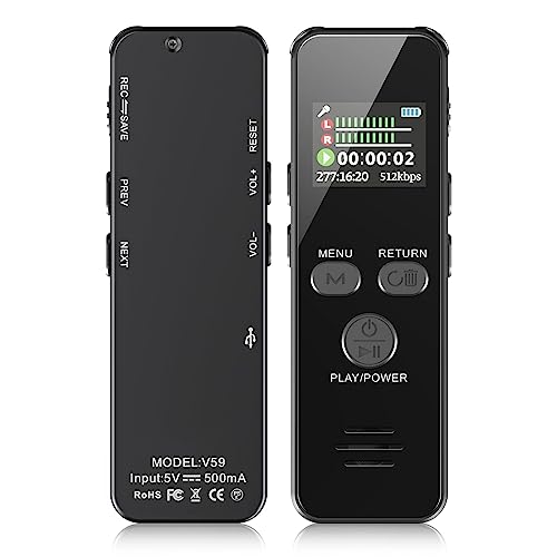 Enregistreur vocal numérique 64 Go avec batterie 60h et recharge USB-C