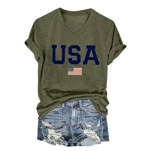 Image of USA Shirts for Women Short Sleeve Letter Graphic American Flag Summer Tees Shirt Plus Size Loose Casual Memorial Day 4th of July Blouse(Mint Green,3XL)