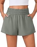 PINSPARK Womens 3' High Waisted Athletic Running Shorts, Breathable Quick Dry Linerless Gym Workout Shorts with Pockets