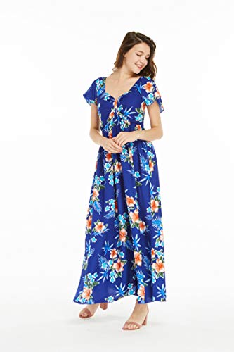 Image of Matchable Family Hawaiian Luau Men Women Girl Boy Clothes in Hibiscus Blue