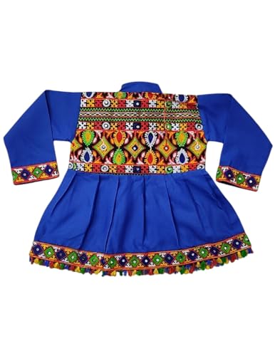 Image of BookMyCostume Blue Gujarati Kedia With A Pair of Dandiya Sticks Combo - Traditional Outfit for Navratri & Festivals | Gujarat Fancy Dress Costume For Kids & Adults 10-11 Years