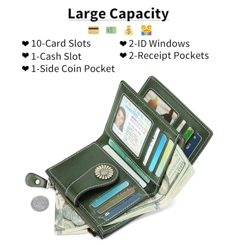 Image of SENDEFN Small Womens Wallet Leather Bifold Card Holder RFID Blocking with Zipper Coin Pocket