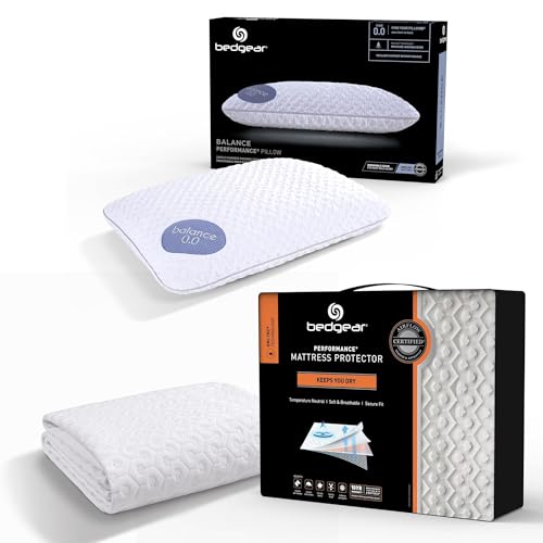 Bedgear Balance Performance Pillow 0.0 & Queen Dri-Tec Waterproof Mattress Protector Bundle – Moisture-Wicking, Hypoallergenic Sleep Solution for All Positions and Adjustable Base-Compatible Mattresse