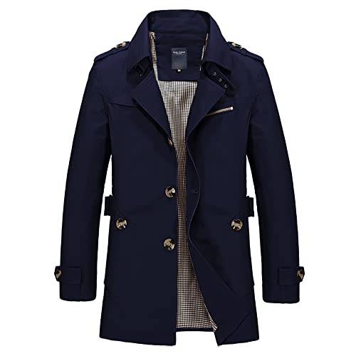 Trench coat pour homme veste décontractée mi-saison coupe-vent bleu marine XXXXXL