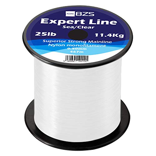 BZS Expert Sea Coarse Carp Fishing Line Clear, Brown monofilament Line Bulk SPOOLS 4lb 5lb 6lb 8lb 10lb 12lb 15lb 20lb 25lb 30lb 40lb 50lb 60lb (0.50mm / 11.4Kg / 25lbs / 467m, Clear - Sea Fishing)