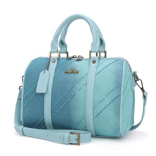 Image of Angel Kiss Women Satchel Purses and Handbags Vegan Leather Boston Barrel Bag Top Handle Shoulder Purse with Crossbody Strap | Vegan Leather