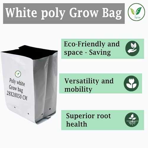Image of IAgriFarm UV Treated Poly Grow Bags, 28 * 28 * 50cms,Pack of 20, White & Black, for Home Gardening
