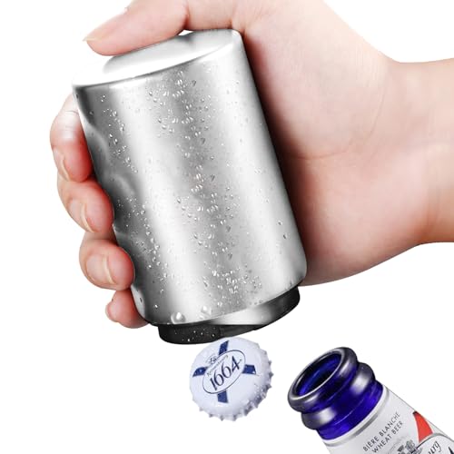 Beer Bottle Opener Automatic Bottle Opener Premium Bottle Openers for Seniors, Down-Pop Off Destapadores de Cerveza with Magnetic Cap Catcher, Bottle Cap Opener, Men Beer Gift （Silvery）