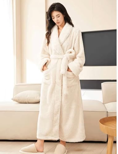 LOCIIXAT Langer Damen-Bademantel aus weichem und warmem Fleece, 42