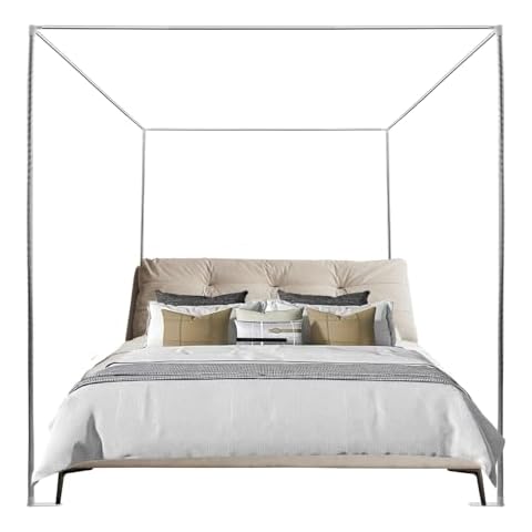 Dsmsseym Canopy Bed Frame, 4 Corner Mosquito Netting Bracket Corner Bed Canopy Post Stainless Steel Frame Bracket for Bedroom Decoration, 1.5 x 2 x 2m Cover