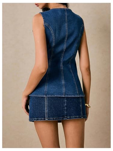 WDIRARA Women's Button Down Denim Vest Sleeveless Tank Tops Jean Jacket Waistcoat3