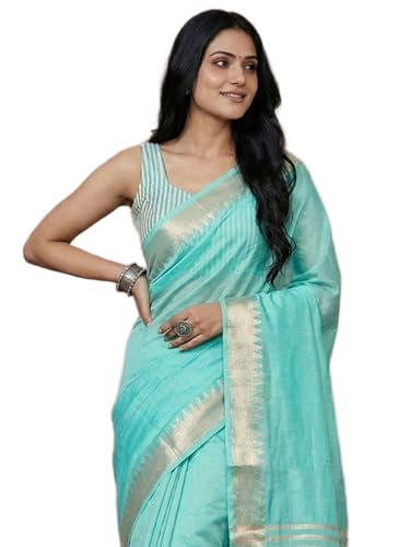 Image of Satrani Women's Cotton Silk Weaving Border Saree with Unstitched Blouse Piece