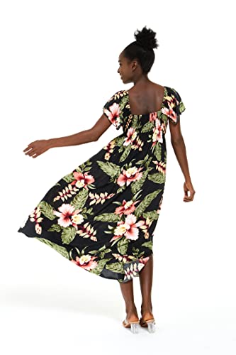 Image of Family Matching Hawaiian Clothes, Black Rafelsia | Lightweight 100% rayon • Family matching outfits • Beach vacations • Luaus • Cruises • Family photos